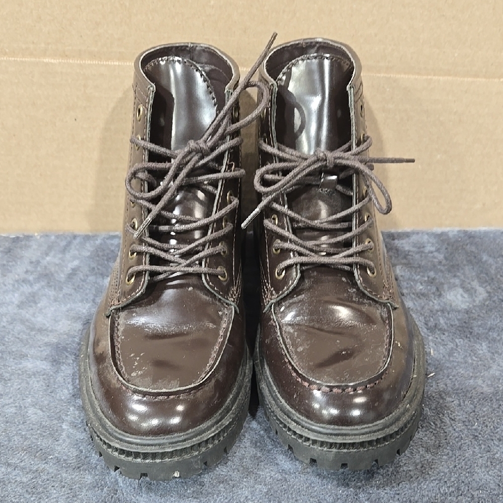 MEN'S EXPRESS $148 BURGUNDY LEATHER CHUNKY BOOTS SZ 10